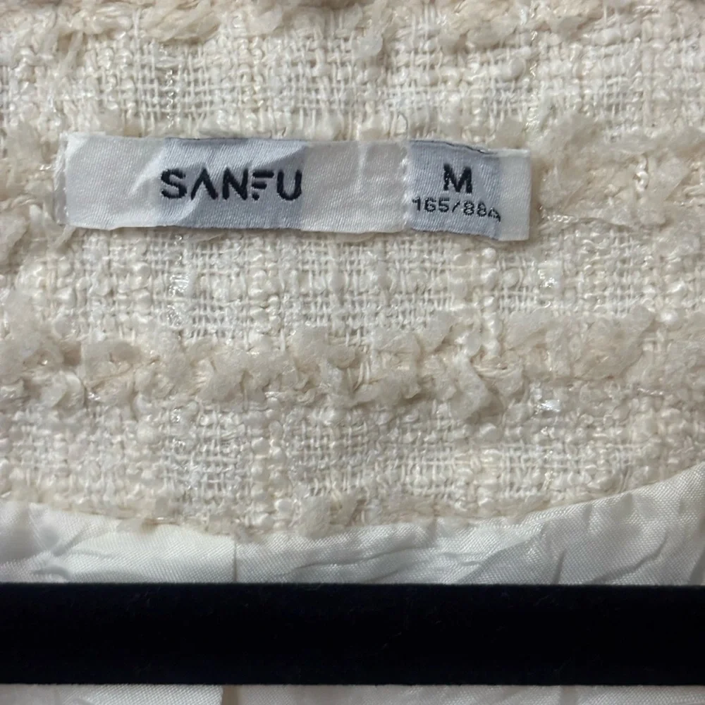 SANFU Cream Textured Blazer with Gold Accents
